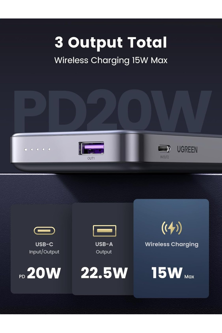 Ugreen PB206 10,000mAh Magnetic Wireless Power Bank with PD 20W Fast Charging with Foldable Stand (15086) Ugreen PB206 10,000mAh Magnetic Wireless Power Bank with PD 20W Fast Charging with Foldable Stand (15086)
